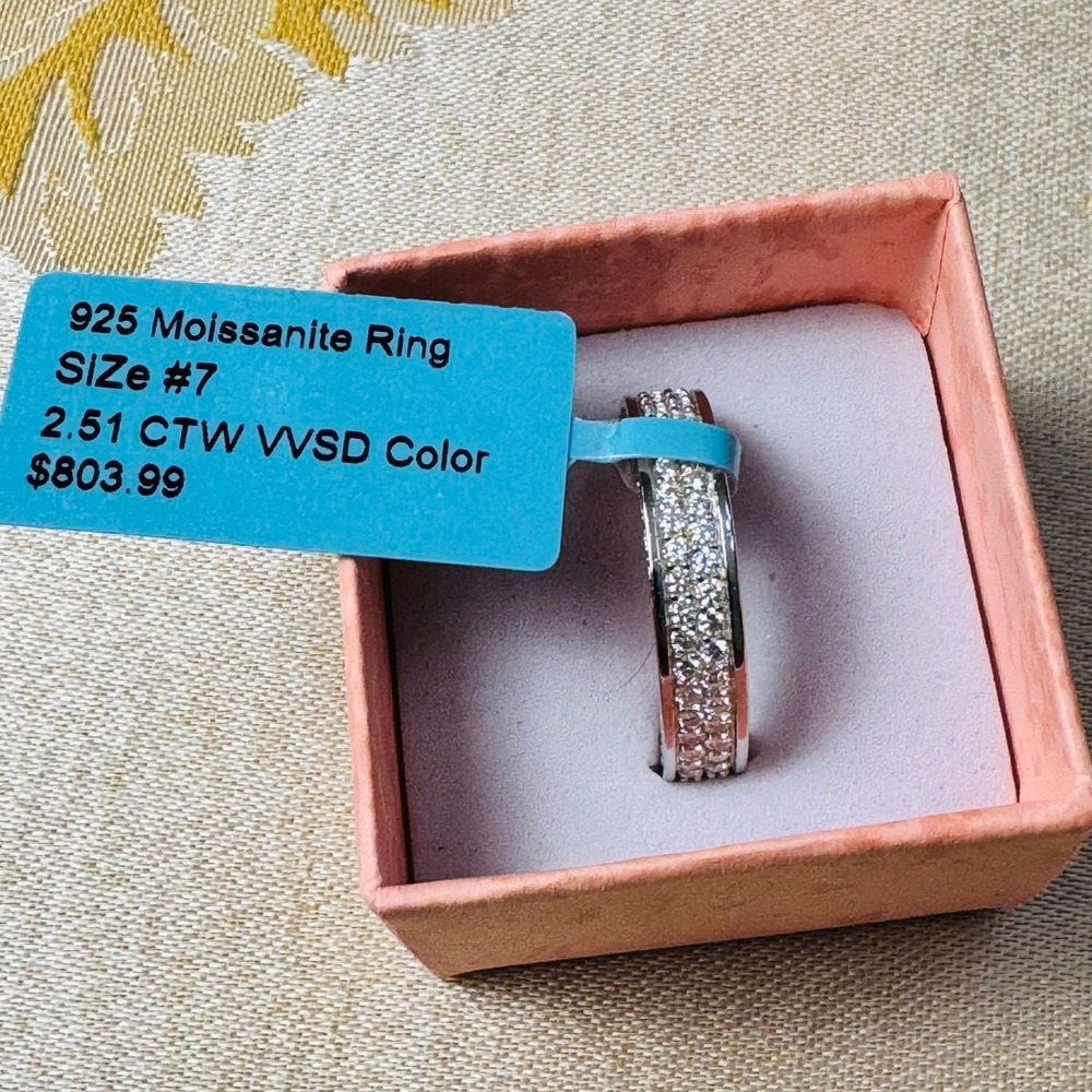 925 Sterling Silver Moissanite Ring Size 7 2.51 CTW VVS D Color‎ NWT Elegant